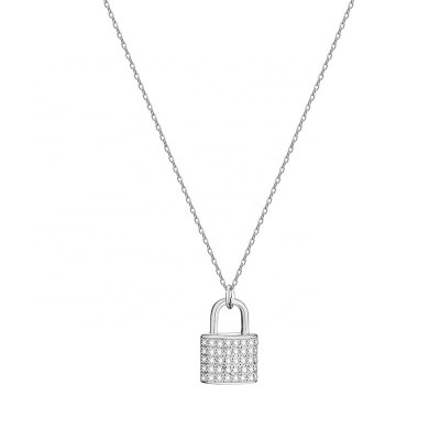 AJF Sterling silver geometric necklace vintage lock - shaped pendant clavicle chain