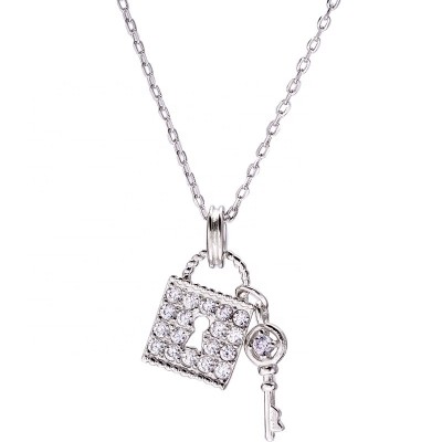 AJF Light luxury diamond lock pendant body silver mini - style delicate version of the necklace