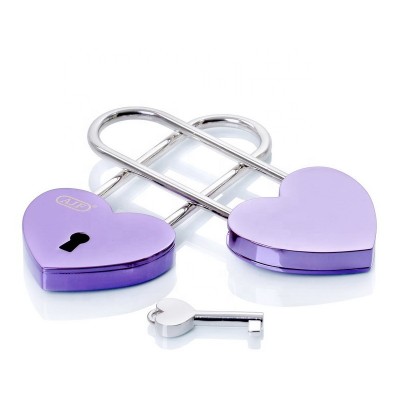 AJF TUV PASSED New arrival Shiny purple long hook metal love lock heart love lock personalised engraved padlock